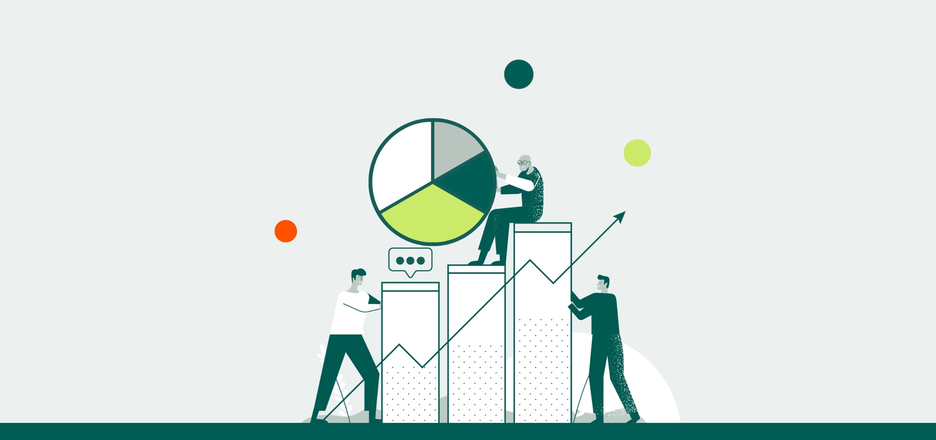 Clinical data visualization illustration showing a team analyzing participant information through charts and reports, representing clearer, more efficient clinical review.